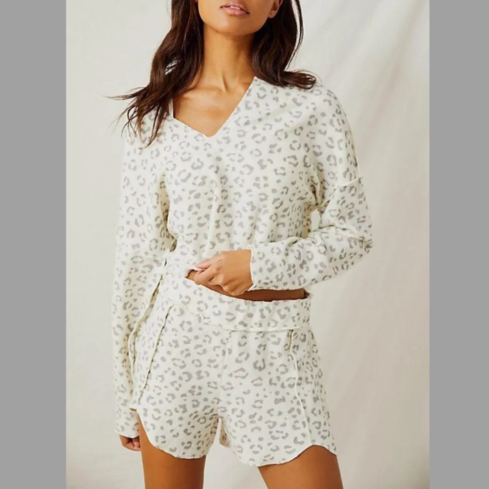Free People Cream Leopard Print Sweatshirt